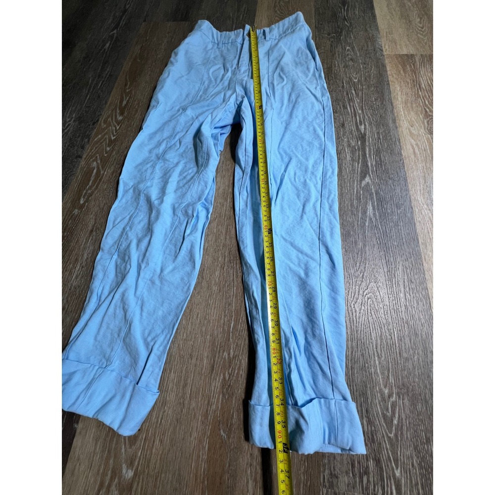 A New Day Linen Blend Trousers Womens 4 Light Blue Excellent High Waist Cuffed - Picture 6 of 8